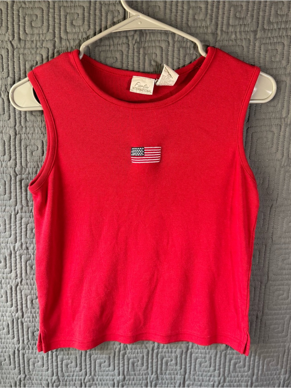 Red Women's Sleeveless Tank Top with Flag Embroidery